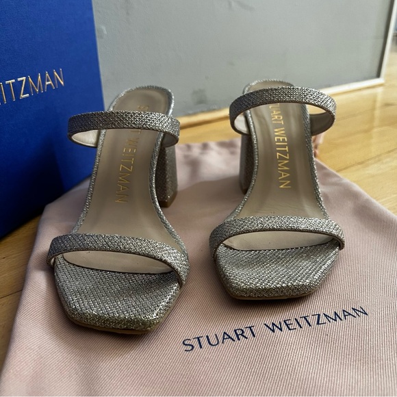 STUART WEITZMAN Flareblock 85 Slide Sandal In Poudre 6 - Picture 4 of 7